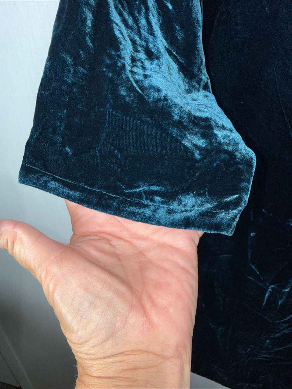 Eileen Fisher M Blue Spruce Velvet Bateau Neck Short Shift Dress $338 - Picture 3 of 7